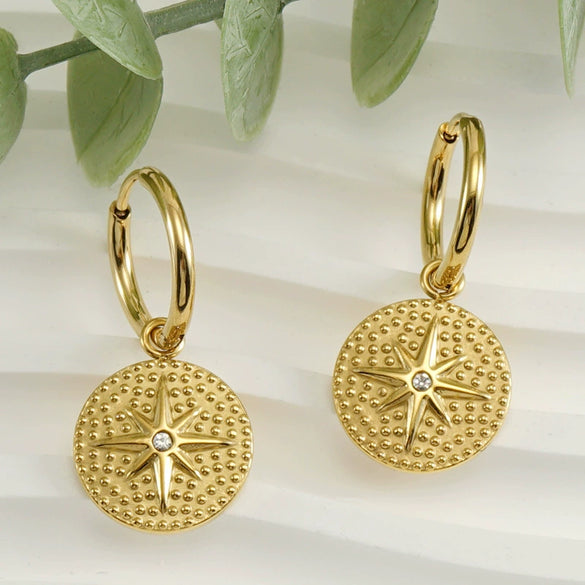 Wholesale Women's 316L Stainless Steel Electroplated Geometric Star Diamond Earrings With 18K Gold Plating
