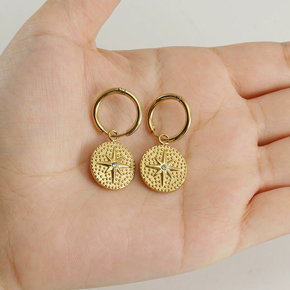 Wholesale Women's 316L Stainless Steel Electroplated Geometric Star Diamond Earrings With 18K Gold Plating