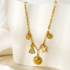 Wholesale Women's Stainless Steel Electroplated Geometric Starfish Flower Pendant Necklace With Cross Chain