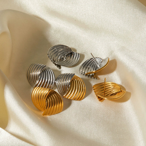 Wholesale Women's Stainless Steel Electroplated Geometric Striped Interlaced Earrings