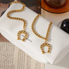 Wholesale Women's Stainless Steel Electroplated Geometric Ushaped Horseshoe Diamond Bracelet And Necklace Jewelry Accessories