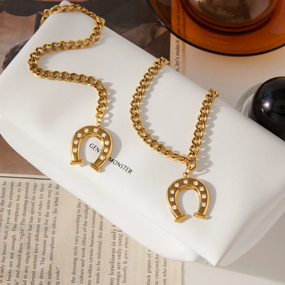 Wholesale Women's Stainless Steel Electroplated Geometric Ushaped Horseshoe Diamond Bracelet And Necklace Jewelry Accessories