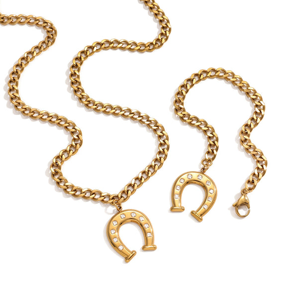 Wholesale Women's Stainless Steel Electroplated Geometric Ushaped Horseshoe Diamond Bracelet And Necklace Jewelry Accessories