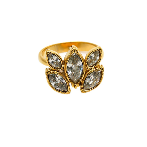 Wholesale Women's Stainless Steel Electroplated Gold Marquiseshaped Zircon Rings Trendy Vintage Personality Style