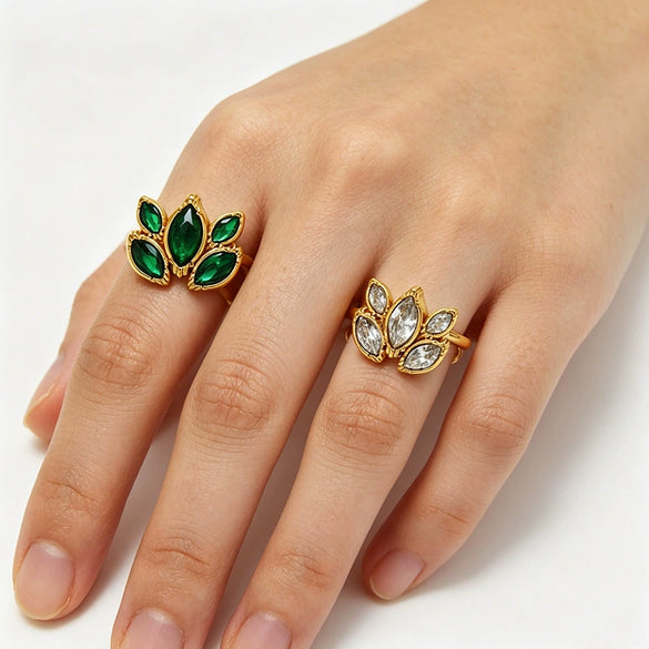 Wholesale Women's Stainless Steel Electroplated Gold Marquiseshaped Zircon Rings Trendy Vintage Personality Style