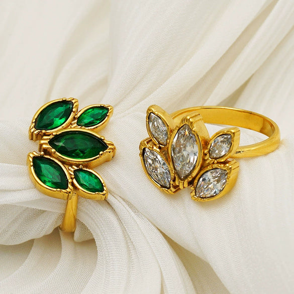 Wholesale Women's Stainless Steel Electroplated Gold Marquiseshaped Zircon Rings Trendy Vintage Personality Style