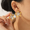 Wholesale Women's Stainless Steel Electroplated Hammered Geometric And Flower Earrings