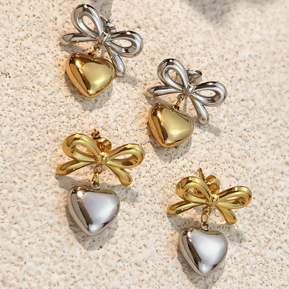 Wholesale Women's Stainless Steel Electroplated Heart And Butterfly Shaped Love Earrings
