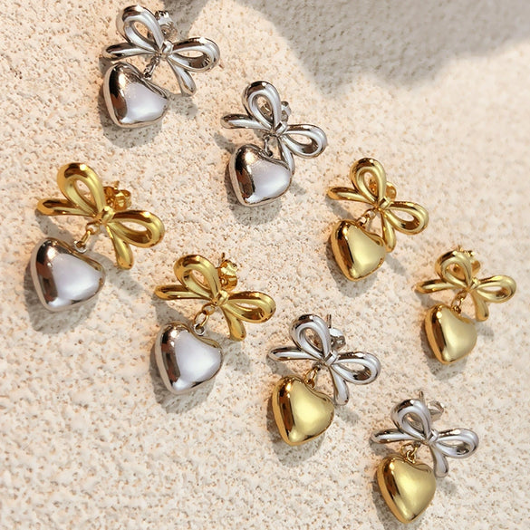Wholesale Women's Stainless Steel Electroplated Heart And Butterfly Shaped Love Earrings