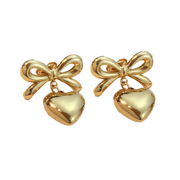 Wholesale Women's Stainless Steel Electroplated Heart And Butterfly Shaped Love Earrings