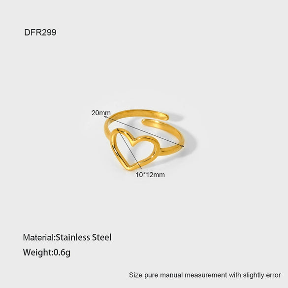 Wholesale Women's Stainless Steel Electroplated Heart Geometric Wave Open Ring Jewelry