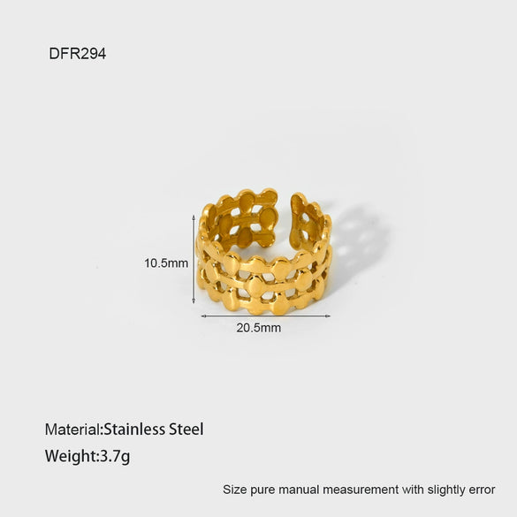 Wholesale Women's Stainless Steel Electroplated Heart Geometric Wave Open Ring Jewelry