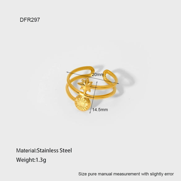 Wholesale Women's Stainless Steel Electroplated Heart Geometric Wave Open Ring Jewelry