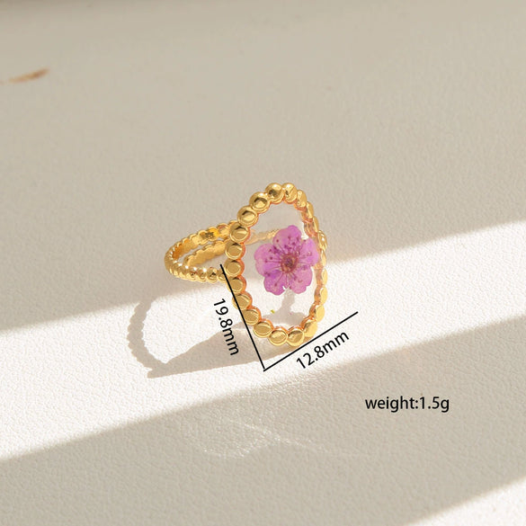 Wholesale Women's Stainless Steel Electroplated Heart Shape And Flower Ring With Minimalist Design