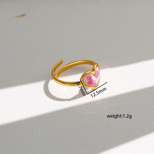 Wholesale Women's Stainless Steel Electroplated Heart Shape And Flower Ring With Minimalist Design