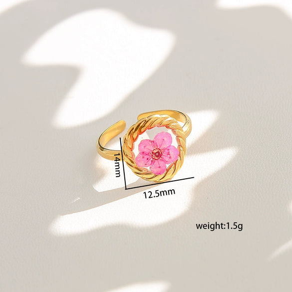 Wholesale Women's Stainless Steel Electroplated Heart Shape And Flower Ring With Minimalist Design