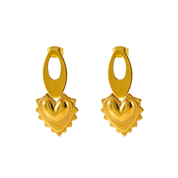 Wholesale Women's Stainless Steel Electroplated Heart Shaped Retro Love Design Earrings