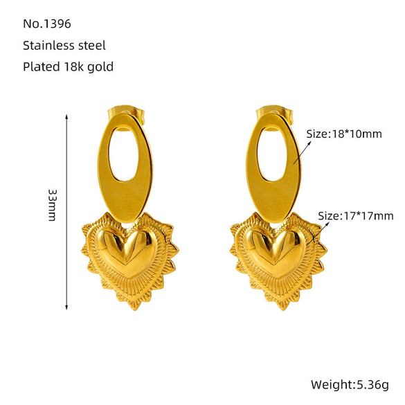 Wholesale Women's Stainless Steel Electroplated Heart Shaped Retro Love Design Earrings