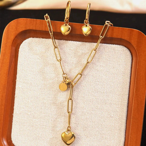 Wholesale Women's Stainless Steel Electroplated Heart Water Drop Bell Jewelry Set Necklace Earrings