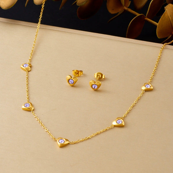 Wholesale Women's Stainless Steel Electroplated Heart Water Drop Bell Shaped Jewelry Accessories Three Piece Set