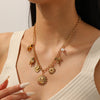 Wholesale Women's Stainless Steel Electroplated Heartshaped Leopard Print Pendant Necklace With Oshaped Chain