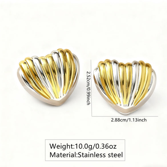 Wholesale Women's Stainless Steel Electroplated Heartshaped Striped Love Earrings