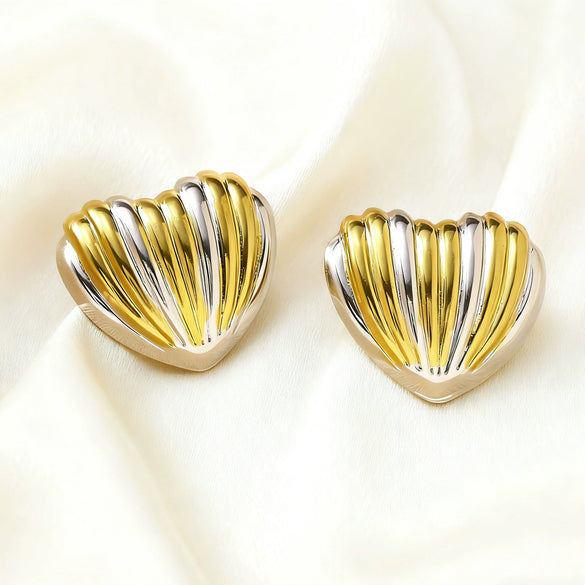 Wholesale Women's Stainless Steel Electroplated Heartshaped Striped Love Earrings