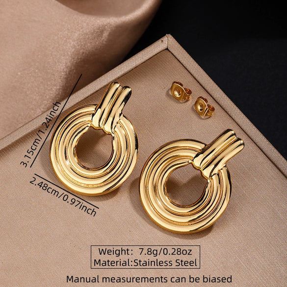 Wholesale Women's Stainless Steel Electroplated Hollow Geometric Hoop Earrings Light Luxury Jewelry