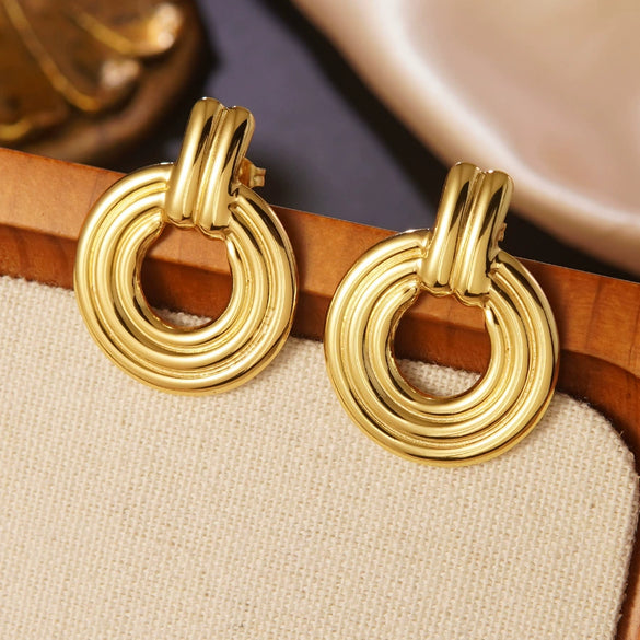 Wholesale Women's Stainless Steel Electroplated Hollow Geometric Hoop Earrings Light Luxury Jewelry