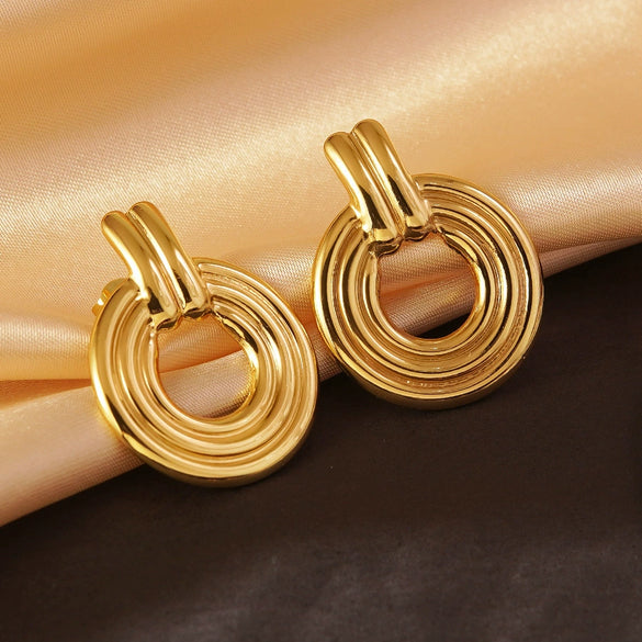 Wholesale Women's Stainless Steel Electroplated Hollow Geometric Hoop Earrings Light Luxury Jewelry