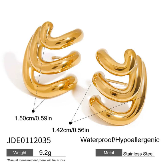 Wholesale Women's Stainless Steel Electroplated Irregular Three Layer Wave Style Earrings