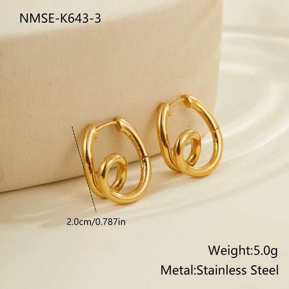 Wholesale Women's Stainless Steel Electroplated 18K Gold Hoop Earrings With Niche Design