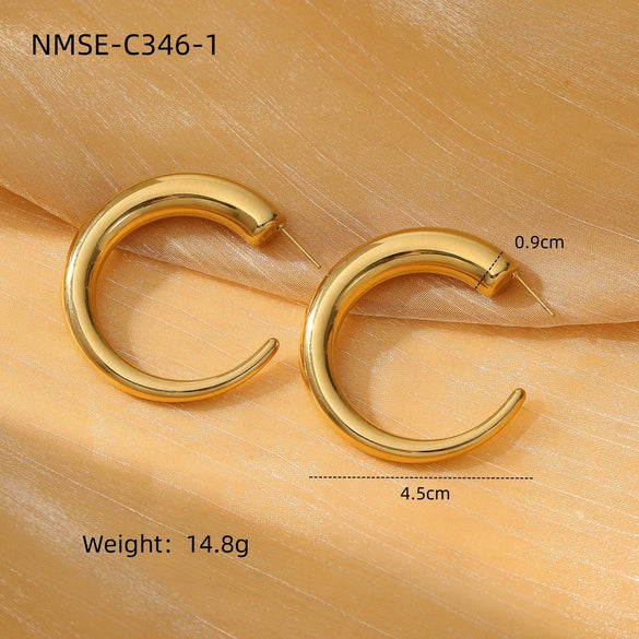 Wholesale Women's Stainless Steel Electroplated 18K Gold Hoop Earrings With Niche Design