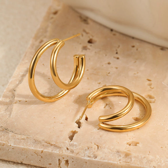 Wholesale Women's Stainless Steel Electroplated 18K Gold Hoop Earrings With Niche Design