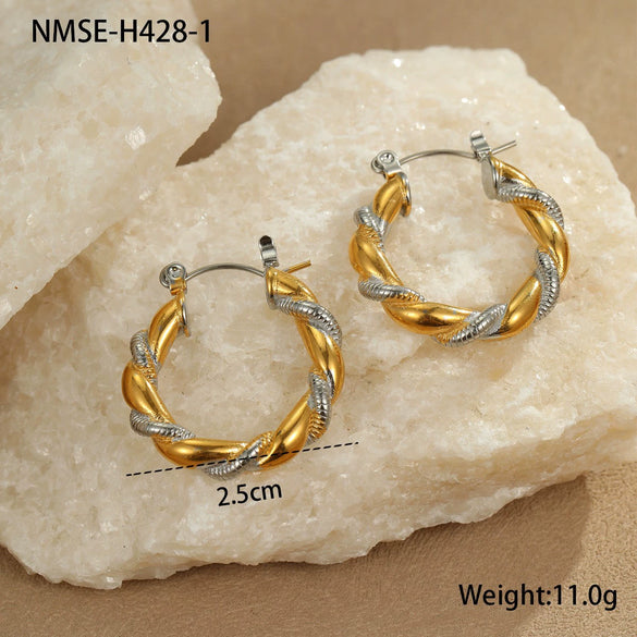 Wholesale Women's Stainless Steel Electroplated 18K Gold Hoop Earrings With Niche Design
