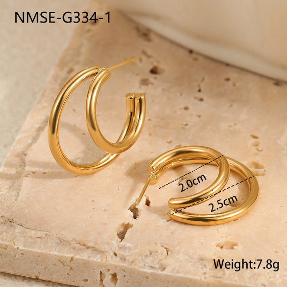 Wholesale Women's Stainless Steel Electroplated 18K Gold Hoop Earrings With Niche Design