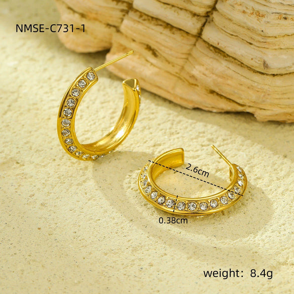 Wholesale Women's Stainless Steel Electroplated 18K Gold Hoop Earrings With Niche Design
