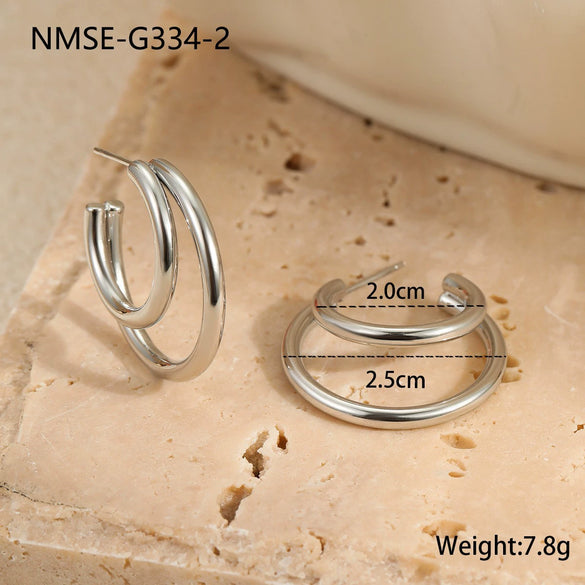 Wholesale Women's Stainless Steel Electroplated 18K Gold Hoop Earrings With Niche Design