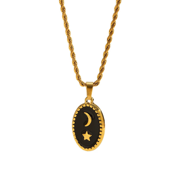 Wholesale Women's Stainless Steel Electroplated 18K Gold Moon Star Pendant Necklace With Twist Chain In Ins Style And Minimalist Design