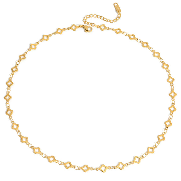 Wholesale Women's Stainless Steel Electroplated 18K Gold Necklace With Fivepointed Star Cut Out Fourleaf Clover Heart And Round Beads