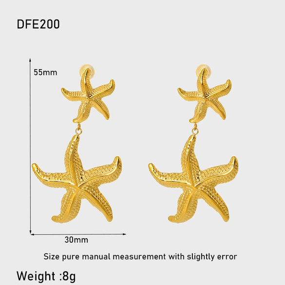 Wholesale Women's Stainless Steel Electroplated 18K Gold Starfish Pendant Earrings With Animal And Zodiac Patterns