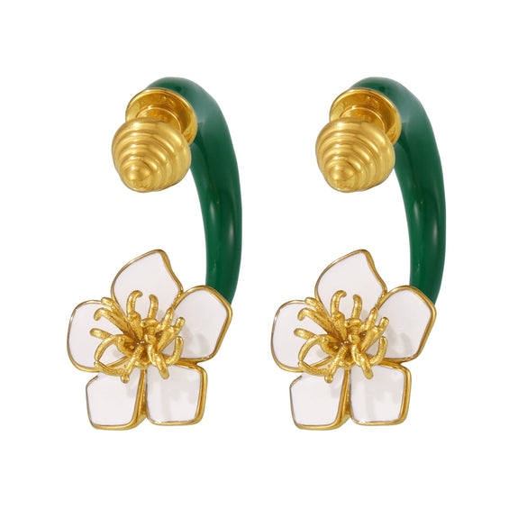Wholesale Women's 316L Stainless Steel Electroplated Light Luxury Geometric Camellia Doublesided Earrings