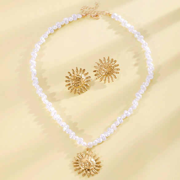 Wholesale Women's Stainless Steel Electroplated Necklace And Earring Set With Stars Sun And Moon Clouds And Universe Patterns