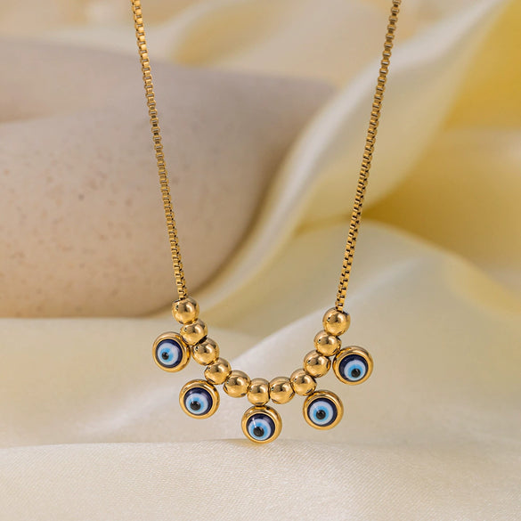 Wholesale Women's Stainless Steel Electroplated Necklace Suit With Blue Eyes And Devil's Eye Design