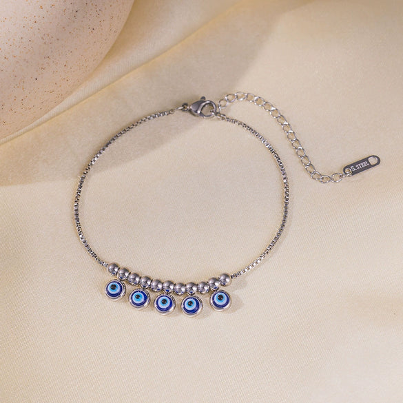 Wholesale Women's Stainless Steel Electroplated Necklace Suit With Blue Eyes And Devil's Eye Design
