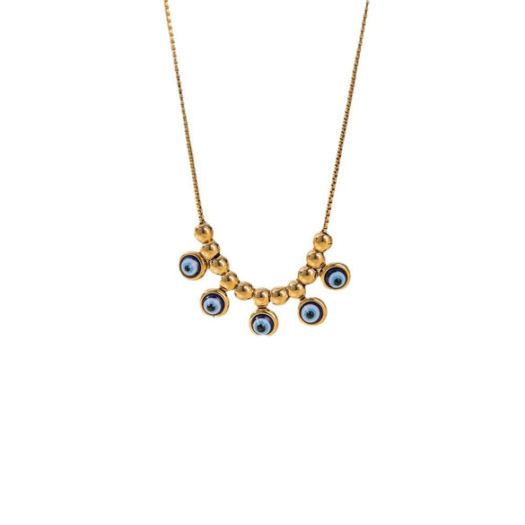 Wholesale Women's Stainless Steel Electroplated Necklace Suit With Blue Eyes And Devil's Eye Design