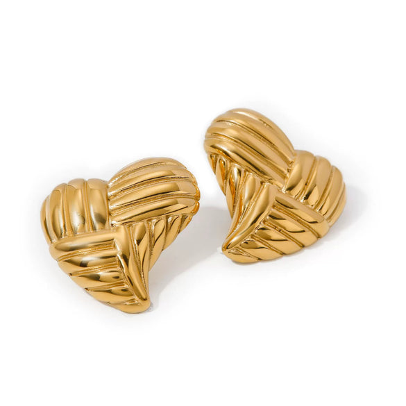 Wholesale Women's Stainless Steel Electroplated Peach Heart Earrings Jewelry With Stitching Texture