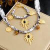Wholesale Women's Stainless Steel Electroplated Plants And Flowers Heart Coconut Tree Pendant Necklace And Bracelet Set Accessories