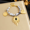 Wholesale Women's Stainless Steel Electroplated Plants And Flowers Heart Coconut Tree Pendant Necklace And Bracelet Set Accessories