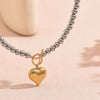 Wholesale Women's Stainless Steel Electroplated Round Bead Heart Geometric Twotone Necklace With Ot Clasp